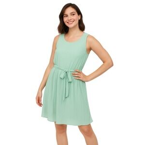 CHERRY DRESS Sleeveless Pleated‎ Mint Green Tie Waist Casual Party Dress Size M